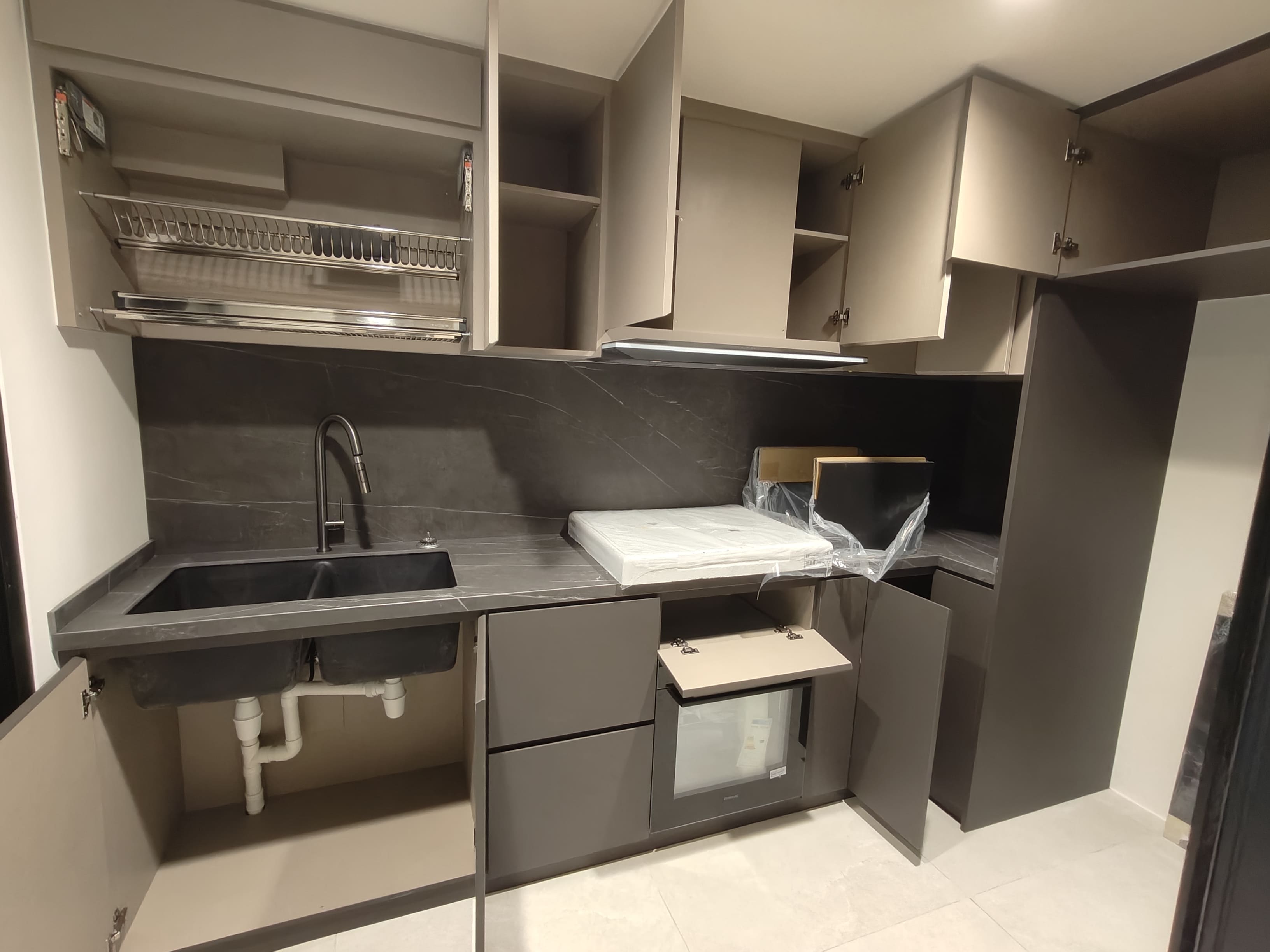 Stylish bedroom with large window